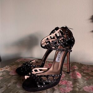 Jimmy Choo Black with Rhinestone Strappy Heels